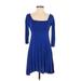 Soprano Casual Dress - Fit & Flare: Blue Dresses - Women's Size Small