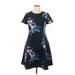 DKNY Casual Dress - Fit & Flare: Blue Floral Dresses - Women's Size 14