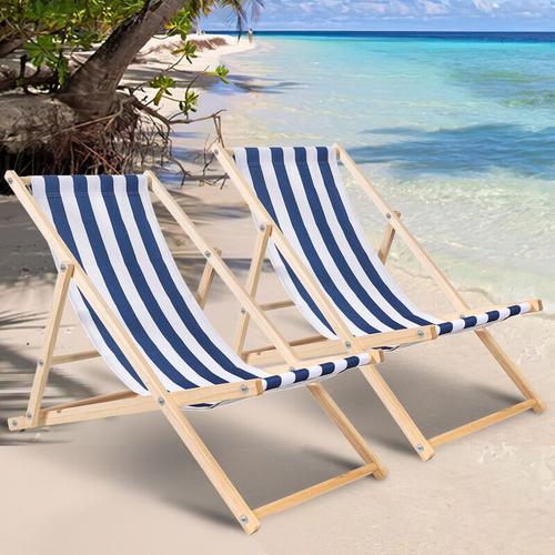 Liegestuhl Strandliegestuhl Relaxliege Selbstmontage Holz Strandstuhl Klappbar Blau weiß 2 Stück