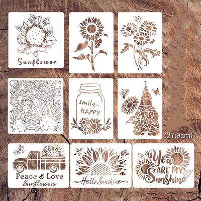 9pcs Sunflowers Painting Stencils Reusable Stencils Wall Stencils DIY Craft Stencils (Flower Theme)