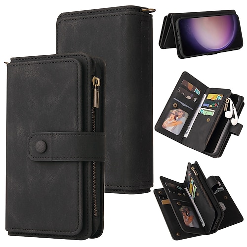 Handy Hülle Handyhüllen Für Samsung Galaxy S26 Ultra Plus S25 S24 S23 S22 S23 FE S21 Ultra Plus S20 A55 5G A35 5G Brieftaschenhülle Reisverschluss Vollschutz Mit Handgelenkschlaufe Retro TPU PU-Leder Image