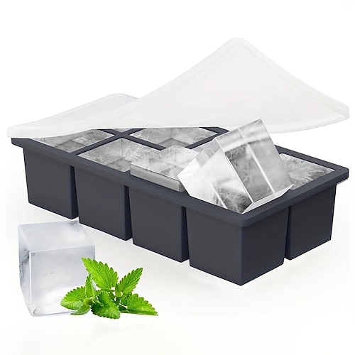1 Packung große Eiswürfelschale für Whisky, großer quadratischer Eiswürfelbereiter für Cocktails – altmodische Eiswürfelschalen aus Silikon, 5,1 cm große, riesige Eiswürfelschalen für Whisky Image