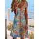 Femme Robe casual Robe t-shirt Robe ethnique Floral Cachemire Imprimer V Profond Mini robe Classique Rendez-vous Manche Courte Eté Printemps