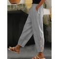 Femme Pantalon en lin Coton et lin Couleur Pleine Gris Blanche Décontractées Taille moyenne Toute la longueur Casual Casual Quotidien Toutes les Saisons