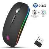 Wireless Mouse for Laptop Rechargeable Slim 2.4G Computer Mouse with RGB LED Lights Ergonomic Optical Mice Up to 1600DPI Fit for PC Laptop Surface Pro MacBook Windows Mac OS