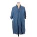 Chelsea & Theodore Casual Dress - Shirtdress: Blue Dresses - Women's Size 1X