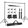 IAZ Backdrop Stand 10x8.5ft(WxH) Photo Studio Adjustable Background Stand Support Kit with 2 Crossbars 6 Backdrop Clamps 2 Sandbags and Carrying Bag for Parties Wedding Events Decoration