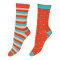 Pretty Polly Womens Stripe & Spot Bamboo Socks 2 Pair Pack - Orange Mix - One Size