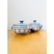 Pair of Stoneware soup bowls with lids, Blue Stoneware Soup Bowls