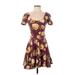 Forever 21 Casual Dress - Fit & Flare: Burgundy Floral Dresses - Women's Size Small
