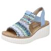 Plateausandaletten RIEKER, Damen, Gr. 41, blau (hellblau kombiniert), Lederimitat, Flechtoptik, modisch, Schuhe, Sommerschuh, Sandale, Plateauabsatz, mit Gummizug