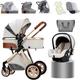 3 in 1 Baby Stroller Travel Systems Bassinet Stroller for Foldable Baby Stroller with Easy Fold Stroller Footmuff Blanket Cooling Pad Rain Cover Backpack C