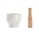 ZUOZUIYQ Mortar Wooden and Ceramic Mortar Pestle Set for Spice and Nut Crusher Ceramic Herb Hand Grinder Handmade Polished Crusher for Kitchen Accessories Decor, 4.9 Inch, White Mortar and Pestle