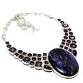 VACHEE Purple Russian Charoite, Brazilian Amethyst Quartz Handmade Heavy Collar Necklace 18" For Girls Women 925 Sterling Silver Plated Jewelry From 2731