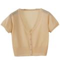 CHEREST Womens Bolero Short Cardigan Short Sleeve V Neck Cropped Cardigan Hollow Out Crochet Shrug Shawl See Through Buttons Sweaters Summer Beach Cover Up Top Apricot Xxl