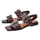 MissHeel Women Buckle Ballet Flats Openback Comfortable Square Toe Shoes with Wide Welt Buckle Straps Open Toe Dark Burgundy Size 3