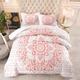 Coverless Duvet Single Pink Mandala Red Coverless Duvet Single Microfiber Quilted Bedspreads All Seasons Bedspread Breathable Comforter Soft Quilted Throw+2 Pillowcases(50x75cm) 173x218cm