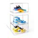 KDOR Clear Shoe Boxes Stackable, 3 Pack Shoe Box with Magnetic Door, No Pattern At All Full Clear Shoe Storage for Sneakerheads, Block of UV Protect your Shoes