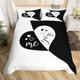 ROOMLOOV Couple down duvet cover, black and white themed bedding set of 3 pieces, suitable for personalized decoration of couple bedrooms,duvet cover double