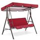 Patio Swing Canopy Cover Set, Outdoor Swing Cushion 3 Seater Replacement Swing Seat Cover Swing Chair Canopy Top Pads Garden (01-Red)