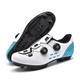 ENEN Men's Cycling Shoes, MTB Shoes with SPD Cleats Indoor Outdoor Mountain Bike Shoes, Breathable Spin Shoes Rcing Bikes Shoe for Mens Womens White Blue