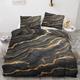 Marble Emperor Duvet Cover - Black Gold Bedding Set - Reversible Quilt Cover & 2 Pillowcases with Zipper and Ties, Ultra Soft and Non Iron Brushed Microfibre Bed Set A&-g264