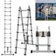 Telescopic Ladder 3.8M with Stabiliser, Aluminium Collapsible Loft Ladders Extendable Extension Roof Ladder, Multi Purpose A Frame Folding Step Ladder for Indoor Outdoor Use, Gutter Cleaning