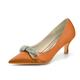 ZhiQin Women Pointed Toe with Rhinestone Slip on Bridal Silk Wedding Shoes Satin Pumps High Heel Prom Shoes,Orange,8 UK