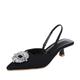 SOOUICKER Ladies Slingback Kitten Heel Court Shoes for Women Mid Heel Diamante Pointed Toe Wedding Prom Dress Sandals