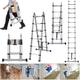 Aluminum 3.8M/12.5FT Folding Ladder A Frame Telescopic Ladder Extendable Foldable Step Ladder with Stabiliser, 6+6 Steps Multi-Purpose Extension Ladder Portable Compact Collapsible Roof Attic Ladder