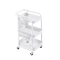 Storage Trolley 3-Tier Rolling Cart Metal Utility Cart Art Craft Trolley with DIY Pegboards Baskets Hooks Upgraded Mesh Rolling Storage Cart Easy Assembly for Kitchen, Bathroom, Office, Metal, White