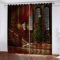 Blackout Curtains For Bedroom Christmas House Decoration Pattern Eyelet Window Drapes Children Kids Room Thermal Insulated Curtain Panels Energy Saving Curtains For Living Room 102 Inch Drop 2 Panels