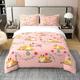 100% Cotton Cute Giraffe Duvet Cover Cartoon Pink Vintage Flowers Bedding Set for Kids Girls Teens Lovely Yellow Brown Wild Animals Rustic Style Comforter Cover with 2 Pillowcases King Size 3 Pcs