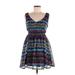 Rachael & Chloe Casual Dress - A-Line: Blue Print Dresses - Women's Size Medium