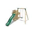 Rebo® Wooden Swing Set with Deluxe Add on Activity Deck and 8ft Slide - Solar Green | OutdoorToys | Kids' Outdoor Wooden Play Equipment for Gardens, Frame and Accessories Included, Weather Resistant