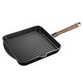 WBDHEHHD Cast Iron Grill Pan, Nonstick Fry Pan with Walnut Wood Handle, Easy Grease Draining, for Frying, Saute, Cooking