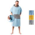 Surfing Poncho Bath Towel Cotton Ponchos for Women/Children/Poncho Men with Hood and Pocket - Perfect Surfing Towel Poncho, Beach Towel, Swimming Towel Robe or Bathroom Towels - L/XL - Light Blue