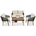 6-Piece Rope Patio Furniture Set, Outdoor Furniture with Acacia Wood Cool Bar Table with Ice Bucket