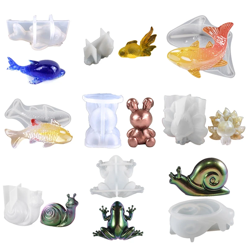3d Harzform Delphin Goldfisch Löwen schnecke Epoxidharz Gussform DIY Herstellung Handwerk Gips Kerze für Handwerk Auto nach Hause Ornamente Image