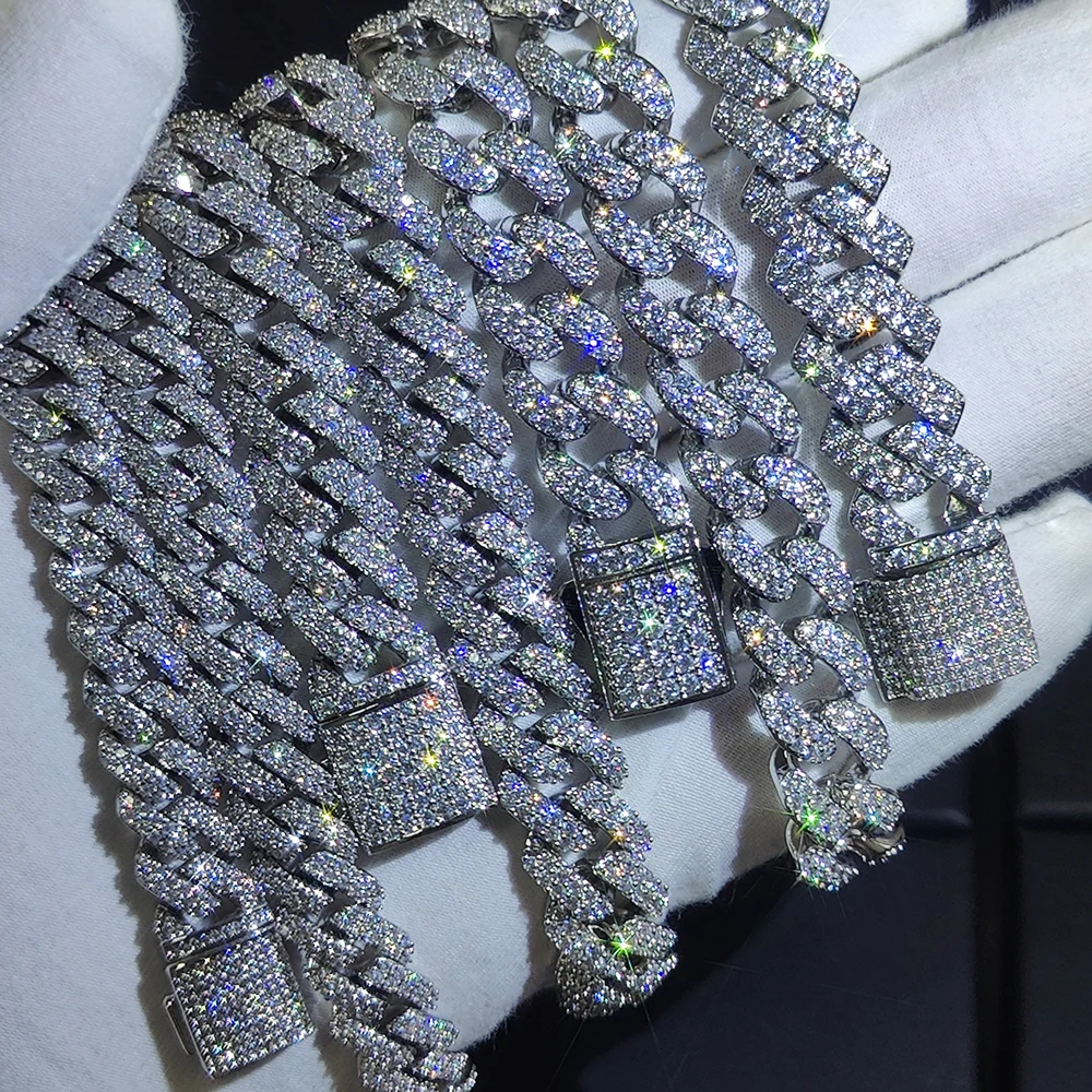 Hip Hop Schmuck 10/12/14/15/20mm cz kubanische Glieder kette für Männer Miami bling vereiste Zinken kubanische Glieder kette Party Geschenk Image
