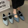 Soft Denim Mary Jane scarpe donna ballerine a punta moda donna mocassini in tela blu con fibbia