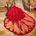 Robes de Quinceanera à paillettes rouges avec appliques en dentelle robe de Rh corset Off The