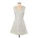 Ann Taylor LOFT Casual Dress - Fit & Flare V Neck Sleeveless: White Chevron/Herringbone Dresses - Women's Size 2 Petite