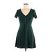 Forever 21 Casual Dress - Fit & Flare V Neck Short sleeves: Green Solid Dresses - New - Women's Size Medium