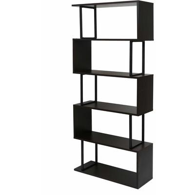 Bücherregal HHG 091, Standregal Wohnregal, 183x80cm 3D-Struktur 5 Ebenen dunkelbraun, Metall schwarz Image