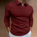 Men's Polo Shirt Golf Shirt Casual Going out V Neck Long Sleeve Sportswear Casual Solid Color Striped Simple Spring Fall Slim Black White Yellow Wine Red Navy Blue Polo Shirt