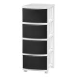 IRIS USA 4 Slim Plastic Drawer Storage with Casters White/Black