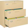3 Drawer Lateral File Cabinet Metal Filing Storage Cabinet with Lock Office Home Steel Lateral File Cabinet for A4 Legal/Letter Size Wide File Cabinet Locked Assembly Required (Yellow 3 Drawer)