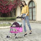 Pink Dog Stroller Pet Strollers for Small Dogs Cat Stroller for Cats No Escape Cat Dog Cage Stroller Carrier Strolling Cart Travel Folding Carrier with Cup Holder