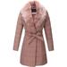 Bellivera Women s Puffer Jacket Faux Leather Bubble Padding Sherpa-Lined Coat with Removable Fur Collar Small Pink5527